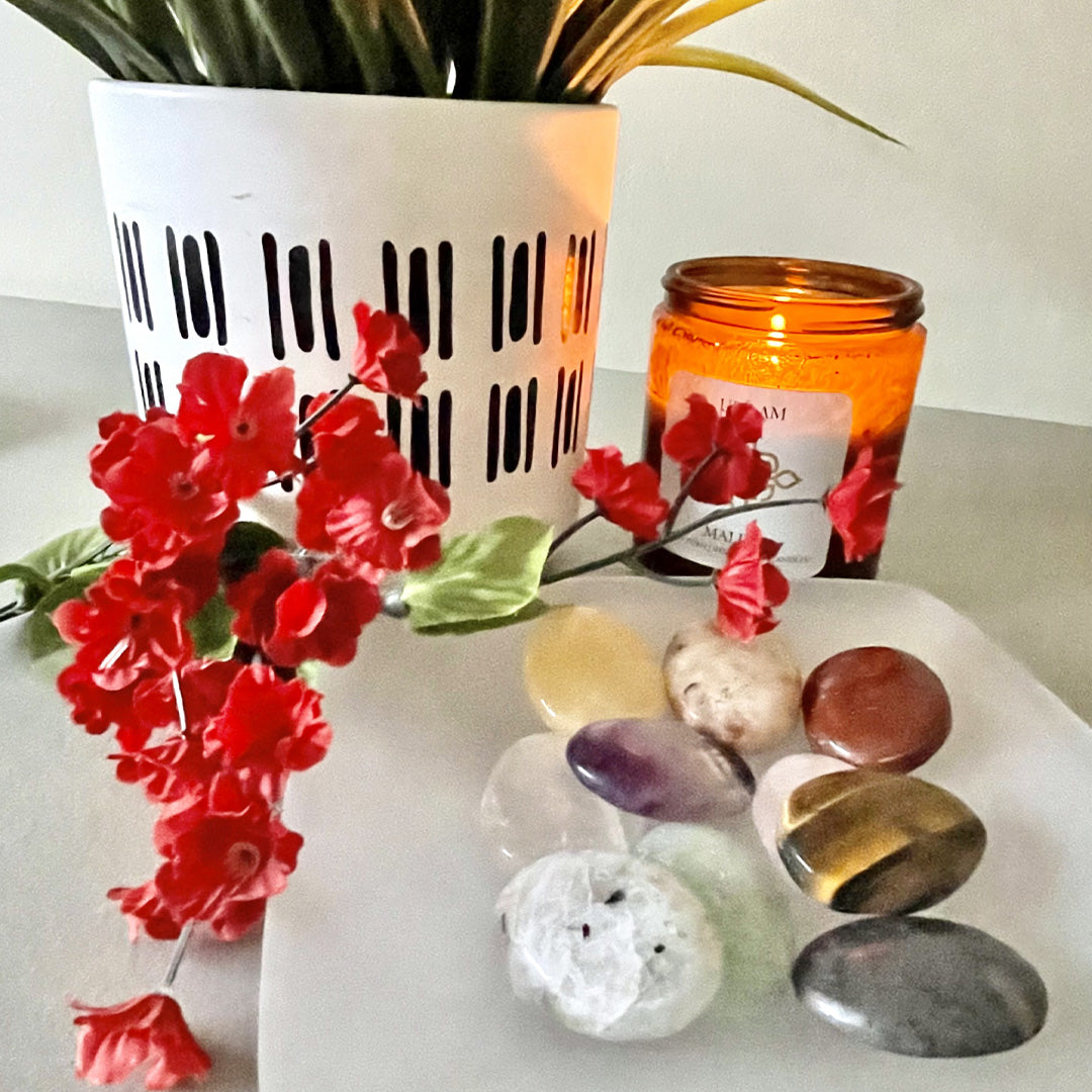 Pile your beautiful stones in a glass dish